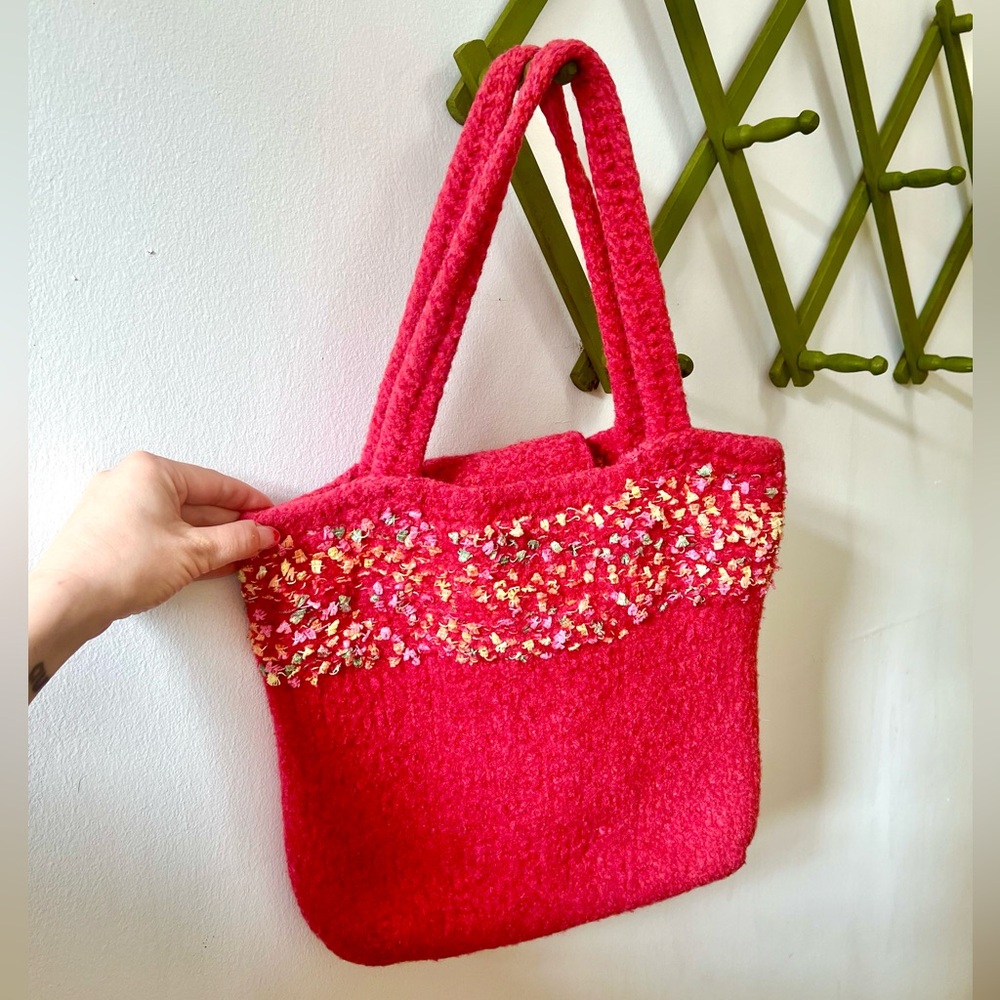 90s-Early 00s Vintage 🌈✨ Handmade Felted Wool Confetti Tote - Picture 4 of 4